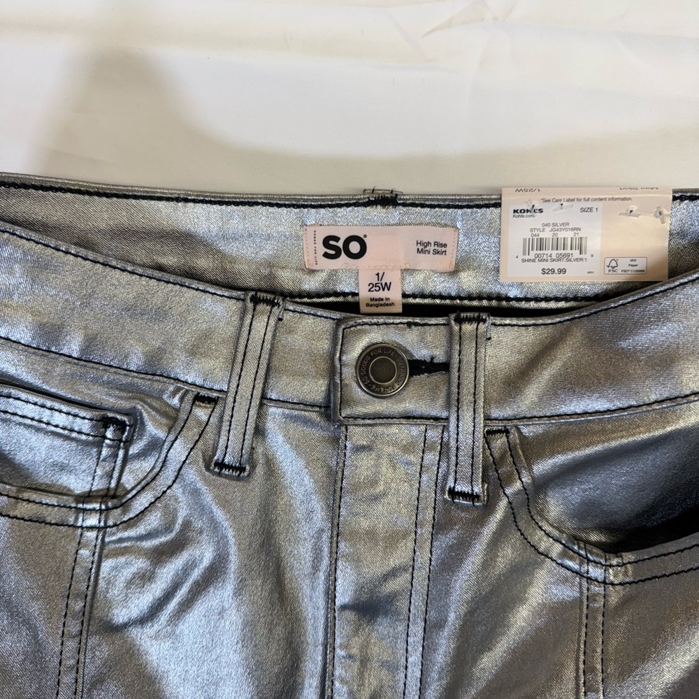 SO Silver High Rise Denim Mini Skirt Button‎ Pockets Size 1 Juniors Women - Picture 6 of 8
